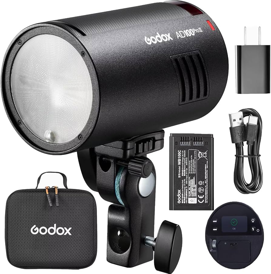 Godox AD100 Pro II Flash Strobe,HSS TTL Adjustable Zoom Pocket Camera Monolight 100Ws 5800K Bi-Color with 2.4G Wireless X System